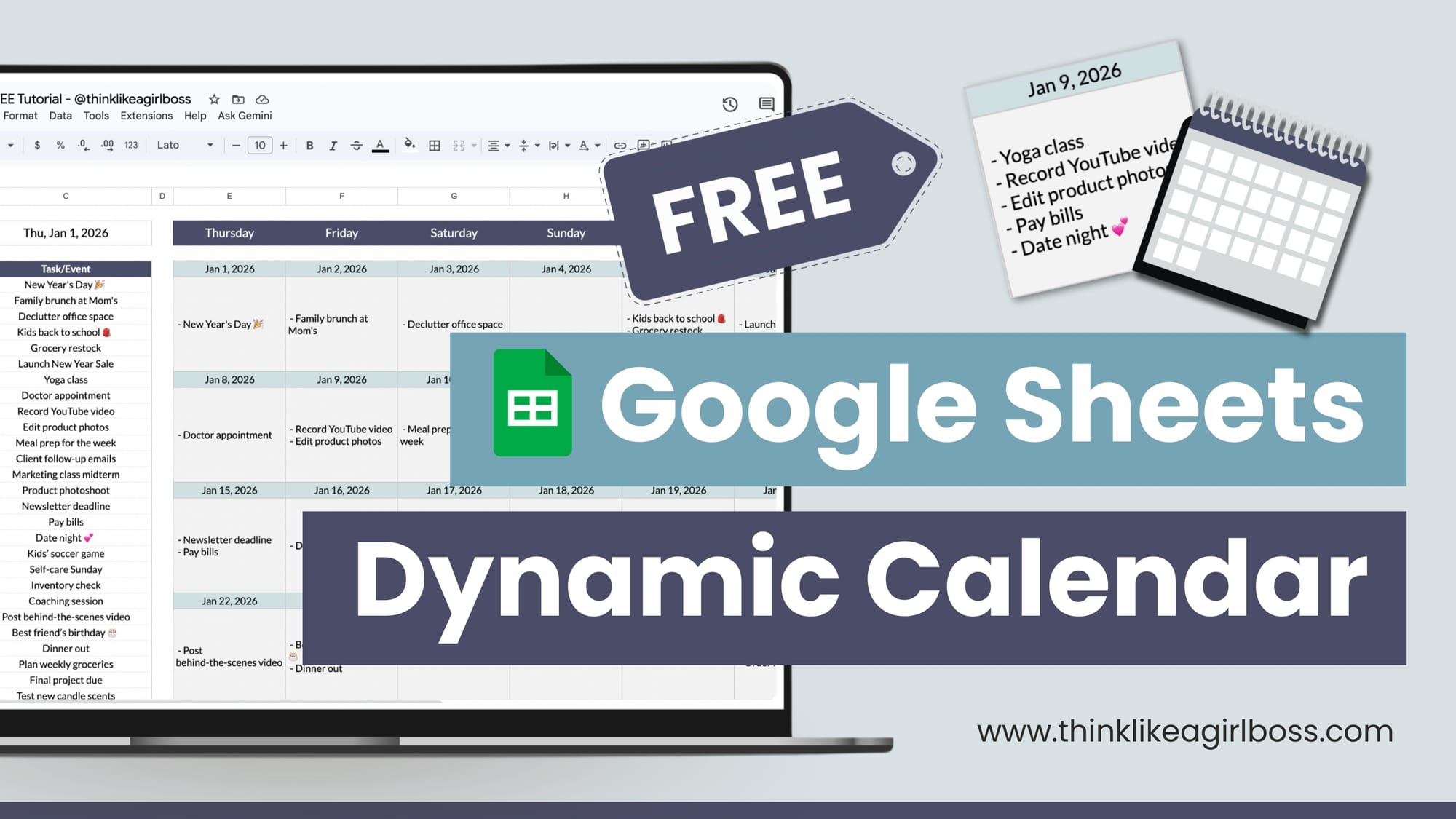 Dynamic Calendar Google Sheets Template (Free Download)